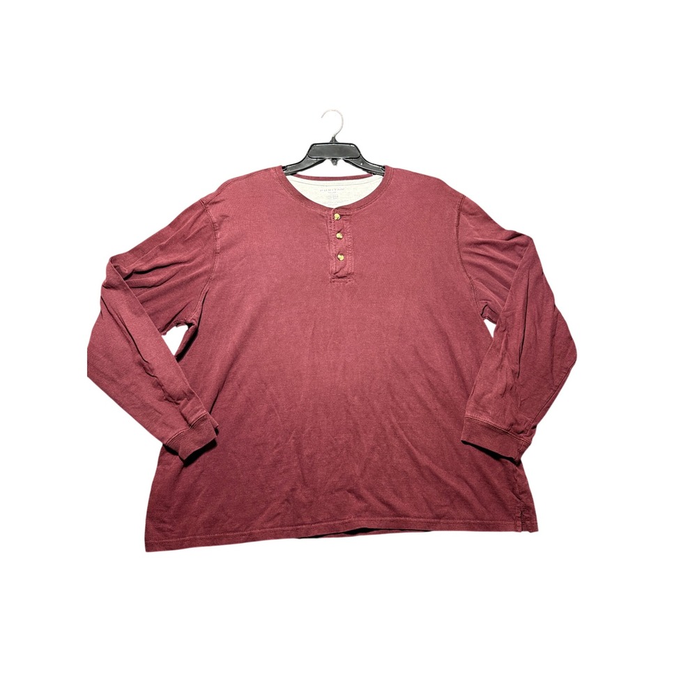 Puritan Henley Shirt Mens 2XL Windsor‎ Wine Excellent Long Sleeve Cotton